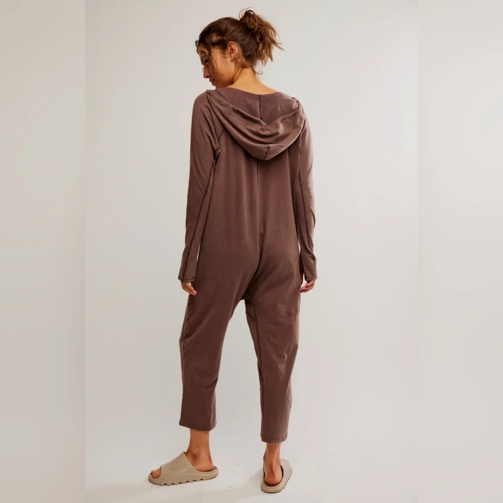 Free People FP Movement Hot Shot Long Sleeve Romper Dark Espresso Brown Small - Picture 14 of 14